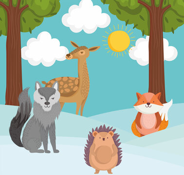 animals on snow cartoon