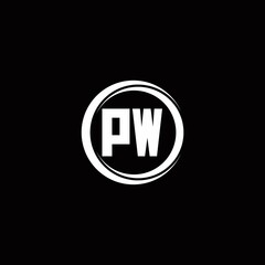 PW logo initial letter monogram with circle slice rounded design template