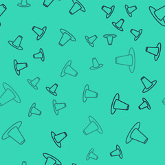 Black line Traditional korean hat icon isolated seamless pattern on green background. Vector