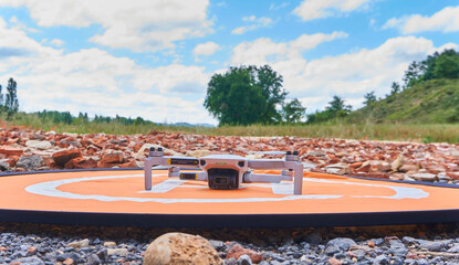 Drone on orange foam to land seen from the ground