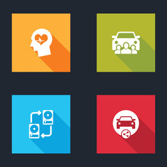 Set Head with heartbeat, Car sharing, Data exchange hhd and icon. Vector