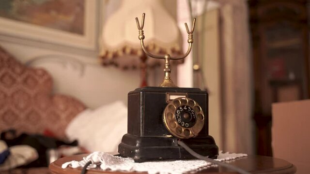 close up of Antique Telephone Classic Rotating Dial Mechanical