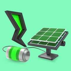Solar panels reduce climate change. 3d illustration