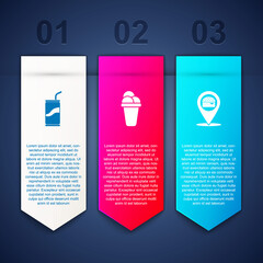 Set Soda can with drinking straw, Ice cream and Location burger. Business infographic template. Vector