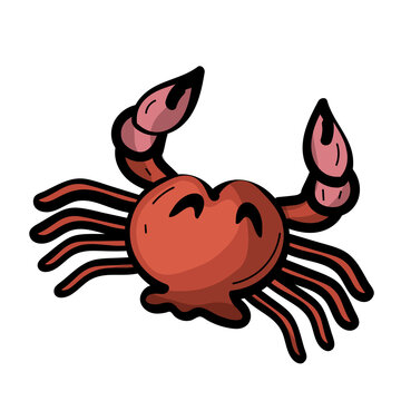 recommend clip art: Red Crab. Happy cartoon Hand drawn vector illustration.
