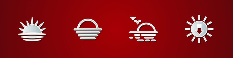 Set Sunset, , and icon. Vector