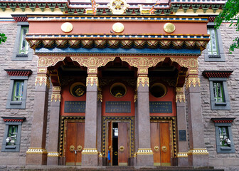 Fototapeta na wymiar The oldest Buddhist temple of ancient architecture in St. Petersburg. A Buddhist community.