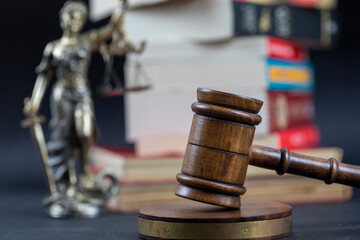 Justice. Law and legal concept, Mallet of the judge, books, scales of justice