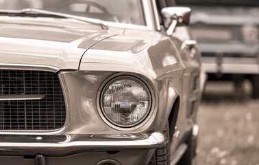 The Classical American muscle car close up shot