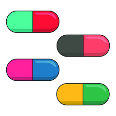 medical pills, tablets, capsules colorful vector simple flat design illustration.set of medicine tablets,pills