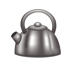 Metal tea kettle isolated on white background. Kitchenware for water boil.
