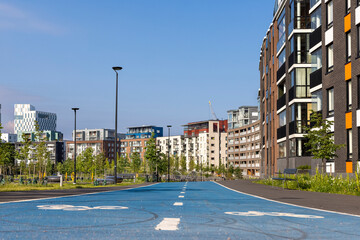 Bikers path marked with blue colour in Southern Helsinki