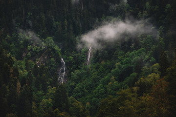 Waterfalls in the Foggy Mountains