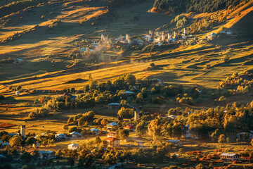 Golden Sunset in the Mountain Village