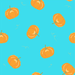 Seamless pattern with pumpkins with shadow on blue background