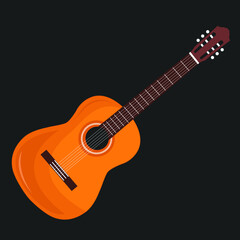 Classical acoustic guitar. Isolated silhouette classic guitar. Musical string instrument collection. Vector illustration eps 8 in flat style. For your design and business.