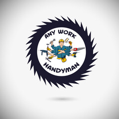 Tools in hand. jack of all trades. handyman logo. A builder who knows how to do everything. vector illustration