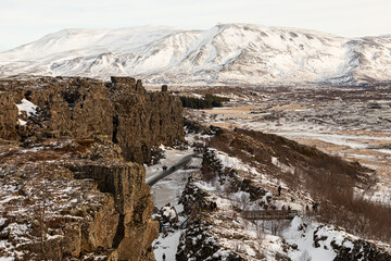 Fototapeta na wymiar Scenic View Of Snowcapped Mountains During Winter