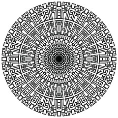 mandala with figures and abstract ornaments for coloring on a white background, vector