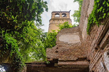 Aleksa Santic, Serbia - June 06, 2021: The abandoned Fernbach Castle, also known as Baba Pusta, was built in 1906 by Karol Fernbach for his own needs. - obrazy, fototapety, plakaty