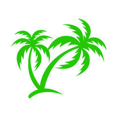 Coconut trees palm icon in vector hand drawn style isolated on white background.Two of coconut trees green vector design