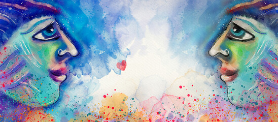 Concept of human relationships. Watercolor design background