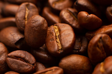 A closeup of coffee beans. Lots of roasted coffee beans