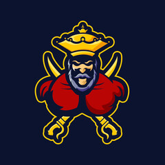 King mascot colorful logo design.Colorful aggressive leading powerful Asian king icon.