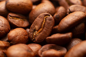 A closeup of coffee beans. Lots of roasted coffee beans