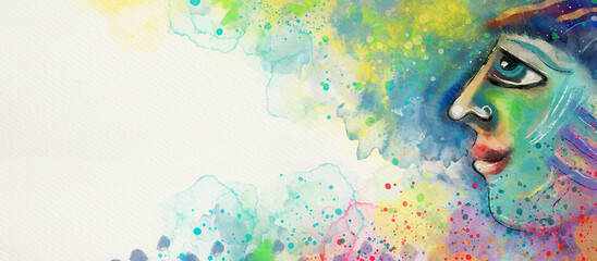 Be crative. Human face. Watercolor design background