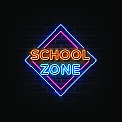 School zone neon sign vector. sign symbol