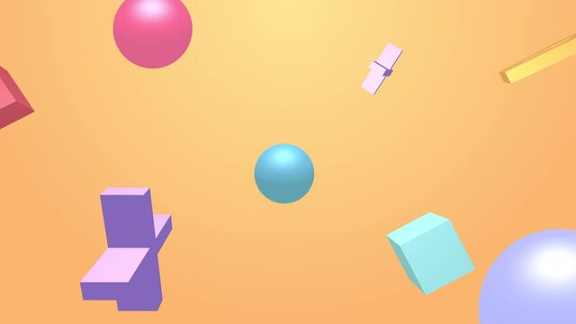 Abstract 3d geometric shapes loop animation. Modern fun background, seamless motion design background, screensaver. animated poster or banner. colorful floating and rotating objects