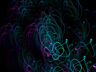 	
light painting photography, waves of vibrant color against a black background. Long exposure photo of vibrant fairy lights in abstract	
