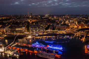 Hamburg, Germany, Panorama of the Harbour at night