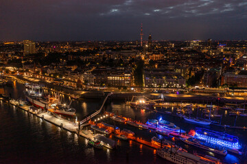 Fototapeta na wymiar Hamburg, Germany, Panorama of the Harbour at night