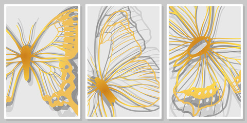 different gold openwork butterflies wall art vector set,  for wall art, poster, wallpaper, print
 - obrazy, fototapety, plakaty