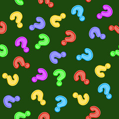 Obraz premium multicolored 3d question marks on a dark green background, seamless pattern 