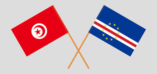 Crossed flags of Tunisia and Cape Verde. Official colors. Correct proportion