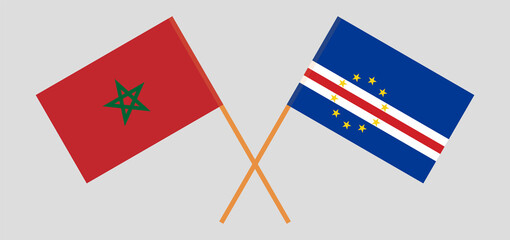 Crossed flags of Morocco and Cape Verde. Official colors. Correct proportion