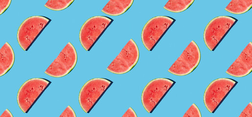 Pattern of watermelon on blue pastel background