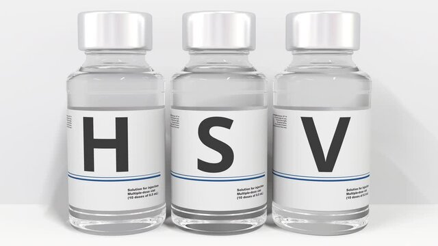 Medicine bottles compose HSV text. Conceptual 3d animation