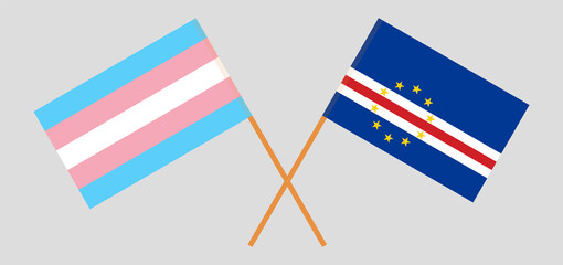 Crossed flags of transgender pride and Cape Verde. Official colors. Correct proportion