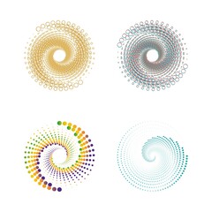 Dots in Circle Form . Spirals colorful on white background.  Vector Illustration. Technology round Logo . Design element . Abstract Geometric shape .