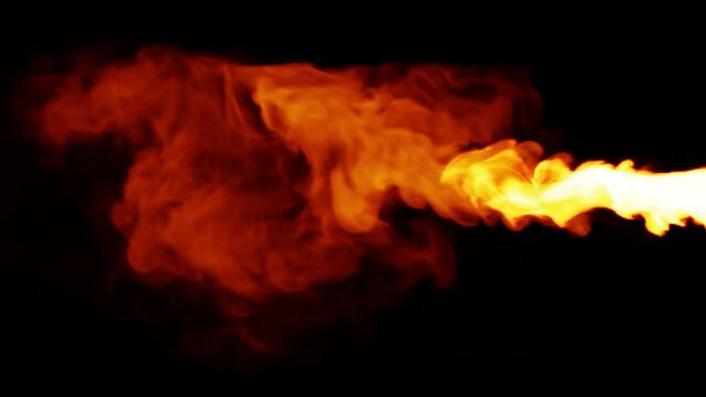 Fire waves released from right to left on black background, Fire VFX Video Element. 3d render