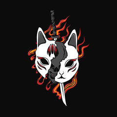 Fototapeta na wymiar mask kitsune illustrasi with fire