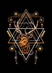 Deer head with sacred geometry pattern on black background. eps10 vector