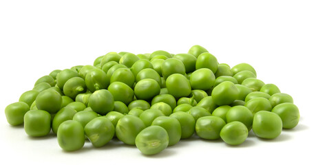 Young green peas on a pile, sweet beans, fresh vegetables.