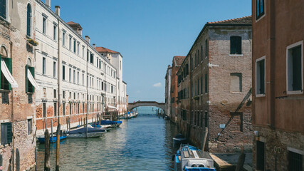 Canal between Venetian houses in Venice, Italy
