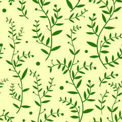 Branches with green leaves pattern. Vector illustration.