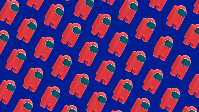 The red characters on a blue background. Robot for poster. 3d render illustration